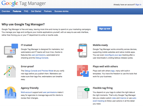 google tag manager features