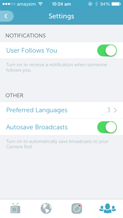 periscope settings screenshot