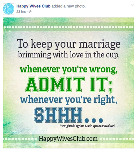 happy wives club facebook post