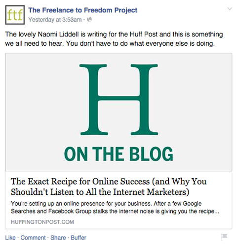 the freelance to freedom facebook post