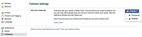 facebook follower settings example