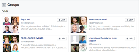 facebook groups listed in a profile