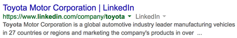 toyota linkedin company page in google search results