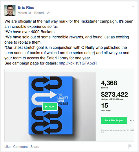 eric ries kickstarter milestone image