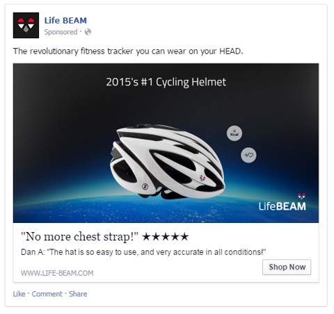 lifebeam facebook ad with user review