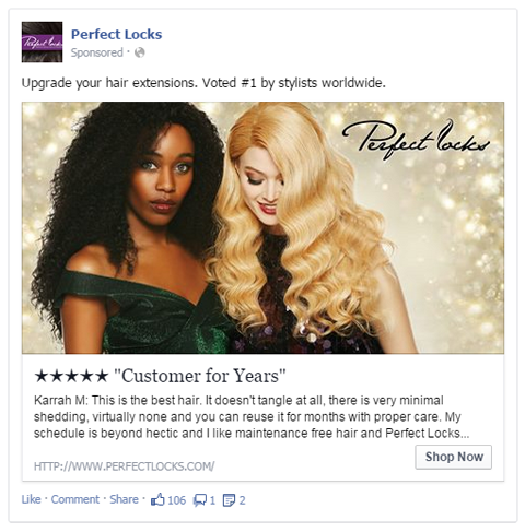 perfect locks facebook ad with user review