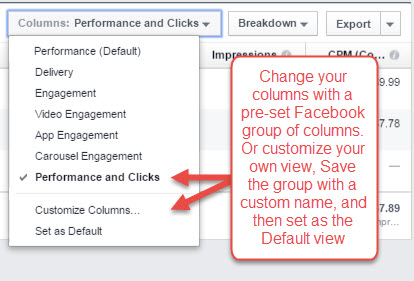 facebook ads manager customized columns