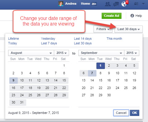 facebook ads manager report date range