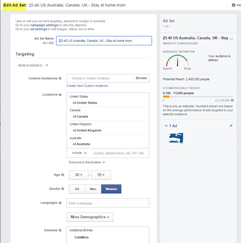 facebook ads manager edit ad set targeting