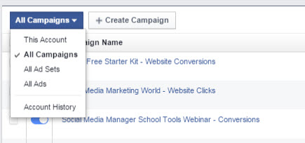 facebook ads manager ad set reports