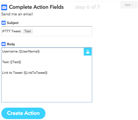 ifttt action configuration