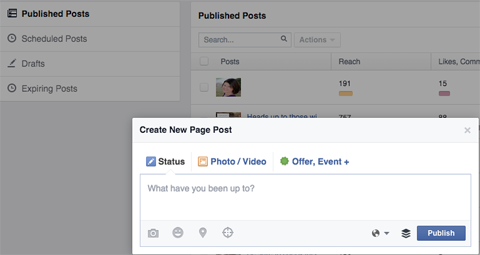 facebook pages published posts new post