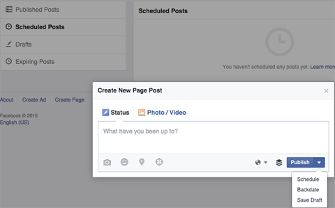 Pages Facebook programmées posts new post