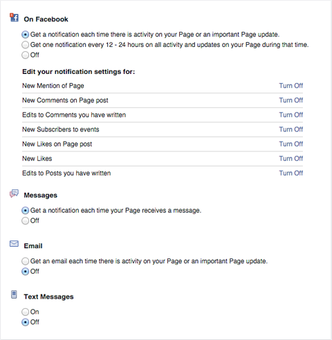 facebook page page notifications settings