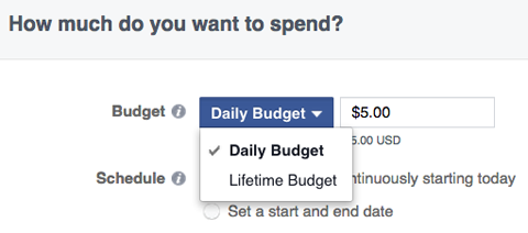 facebook ads budget options