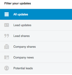 linkedin sales navigator lead update filters