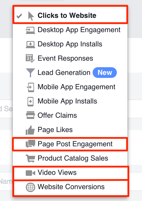 facebook video ad campaign objectives