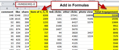 downloaded insights data merged in spreadsheet