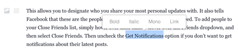 facebook profile notes editor formatting text