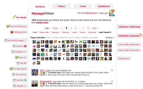 manageflitter dashboard