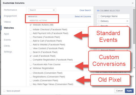 customize facebook ad report columns