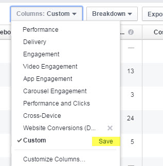 saving a customized facebook ad report