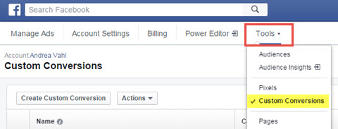 facebook custom conversions