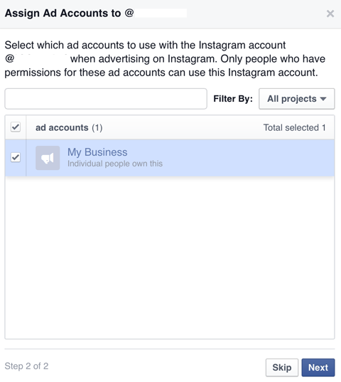adding advertising account to instagram