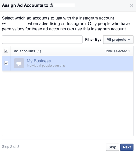 adding advertising account to instagram