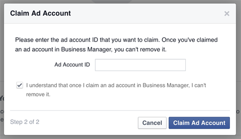 adding a an ads account to business manager