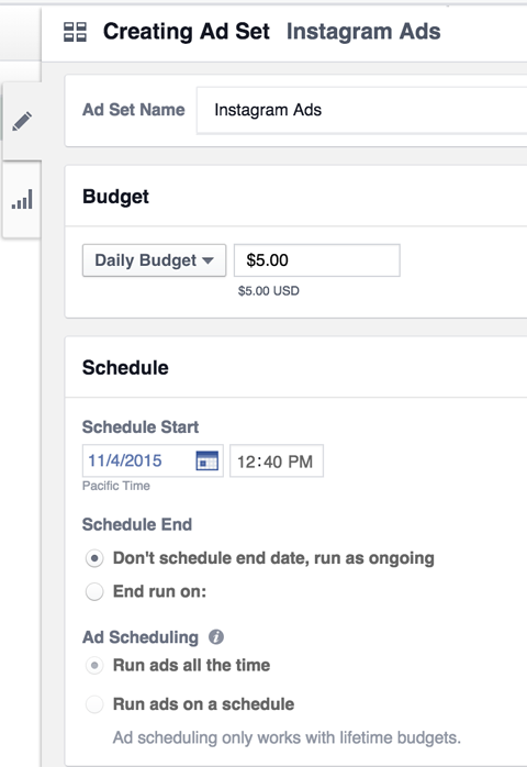 instagram ad budget and schedule