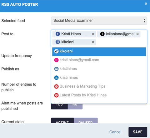 set up rss receipt in sendible