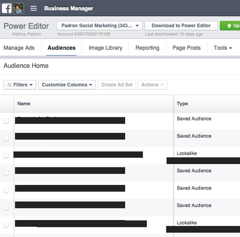 power editor audiences tab