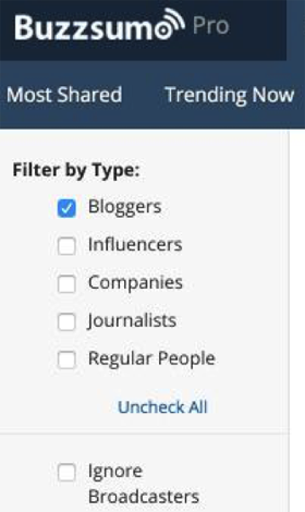 buzzsumo results filtering feature