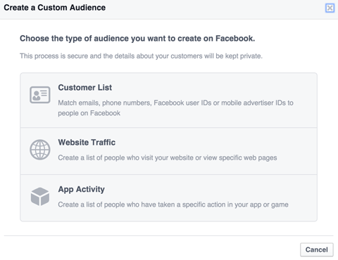 select a facebook custom audience type