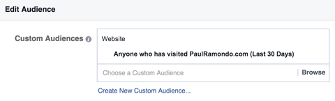  select a custom audience for a retargeting campaign