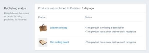 publishing status on pins in shopify