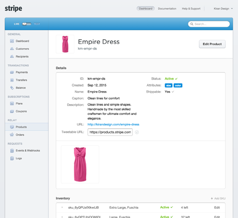 product details in stripe