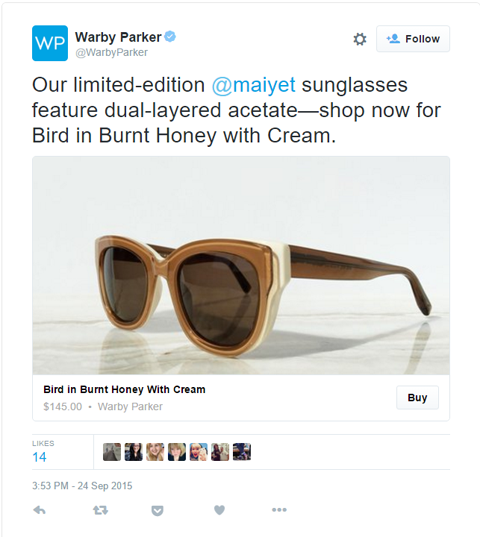 warbyparker tweet with buy button