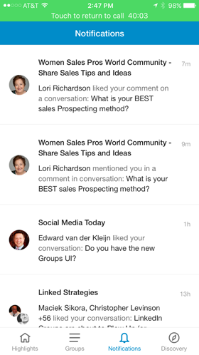 linkedin group notifications in app