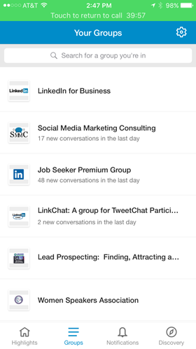 linkedin groups in app