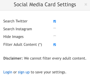 social media card settings