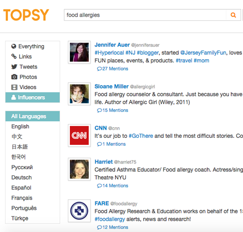 topsy influencer search