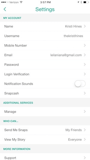 configure your snapchat settings