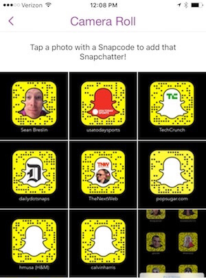 browse snapcodes saved to your phone