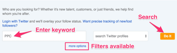 search keywords in twitter profiles