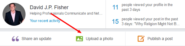 add a photo to a status update on linkedin