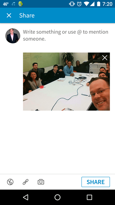 mobile status update with image on linkedin app