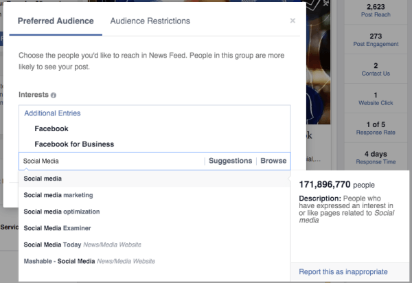 facebook audience optimization preferred audience interests