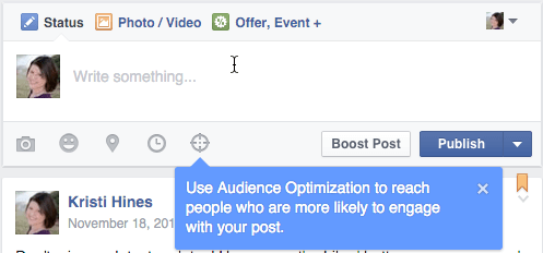 facebook audience optimization for posts update box